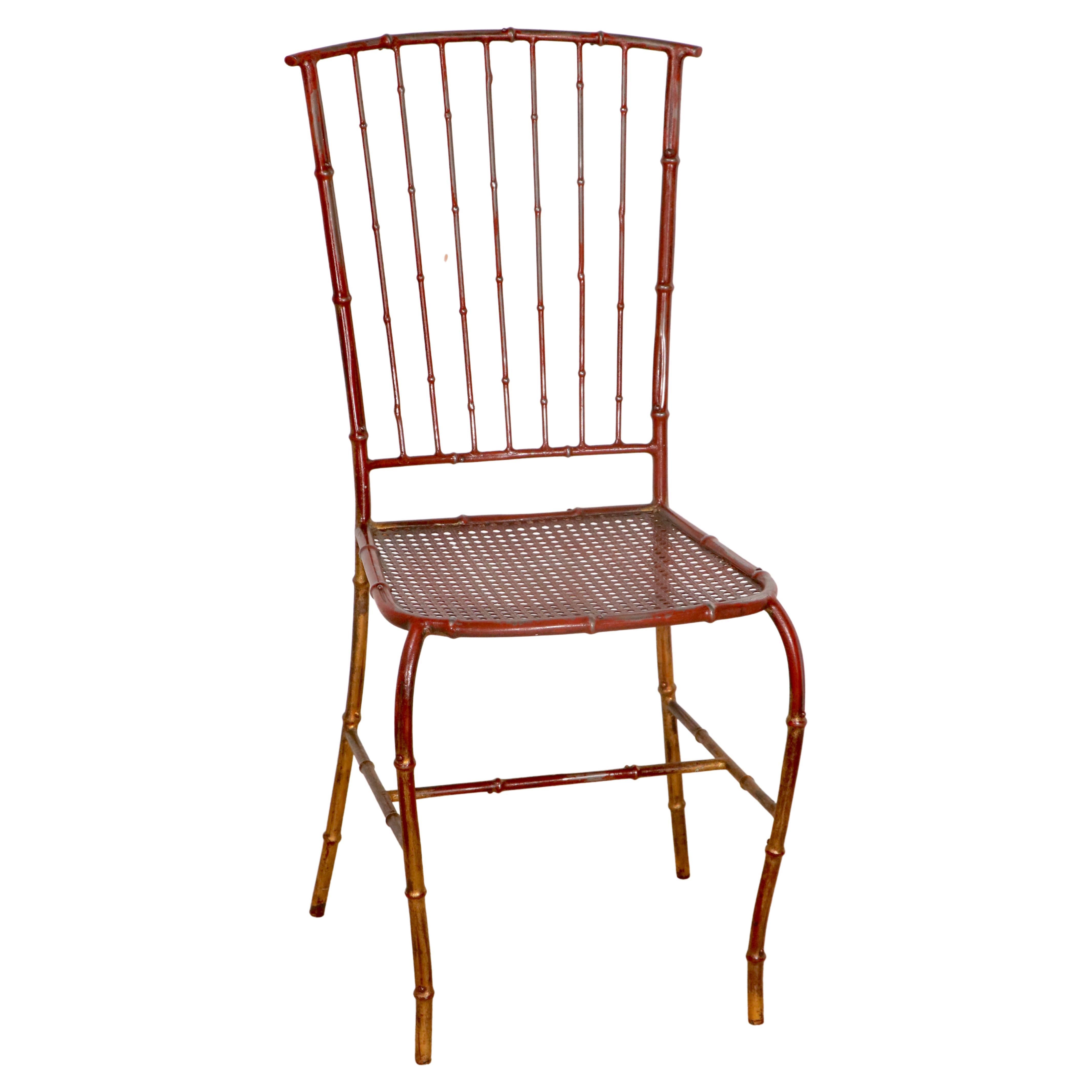 Faux Bamboo Metal Side Chair For Sale