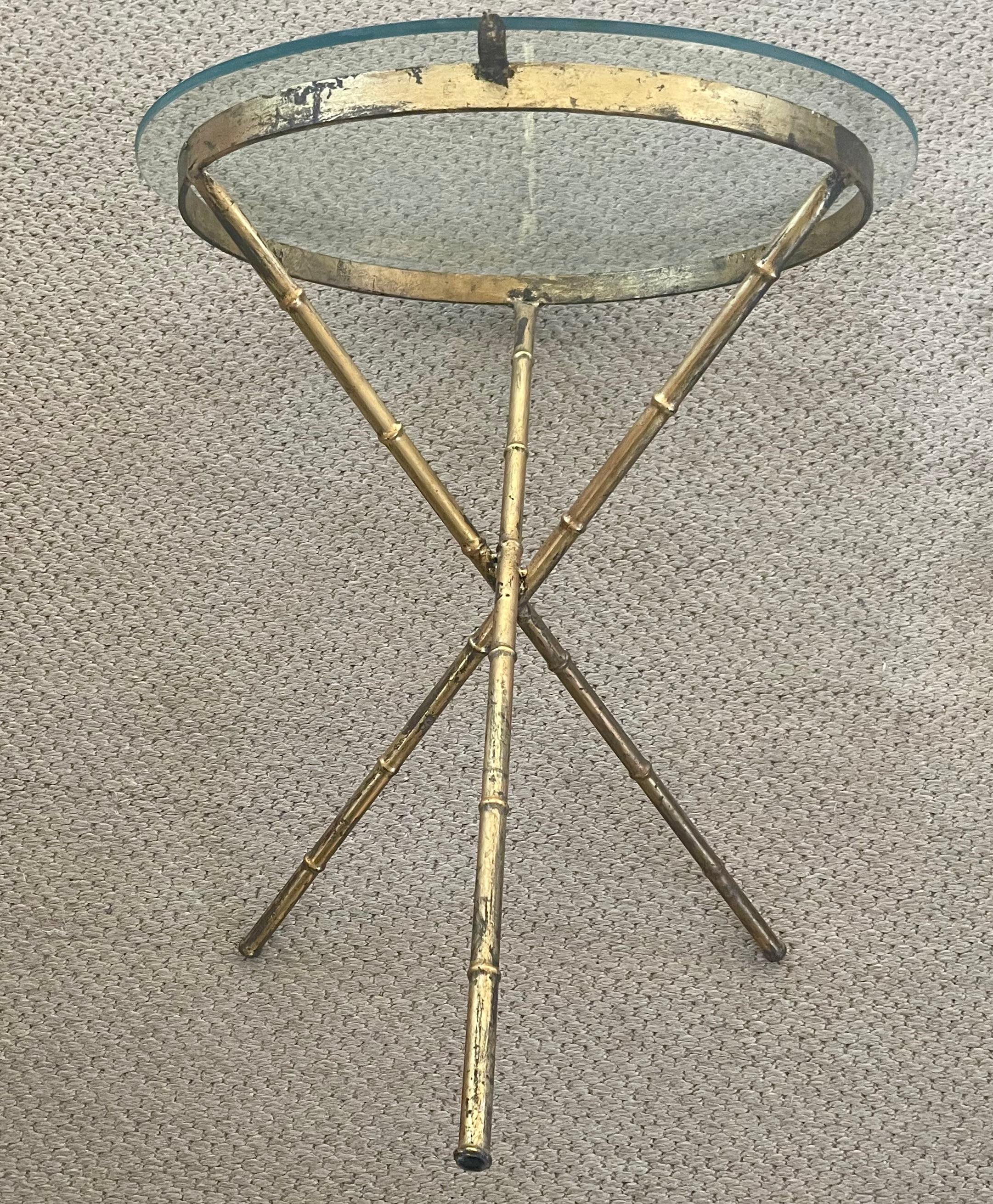 Mid-Century Modern Faux Bamboo Metal Side Table For Sale