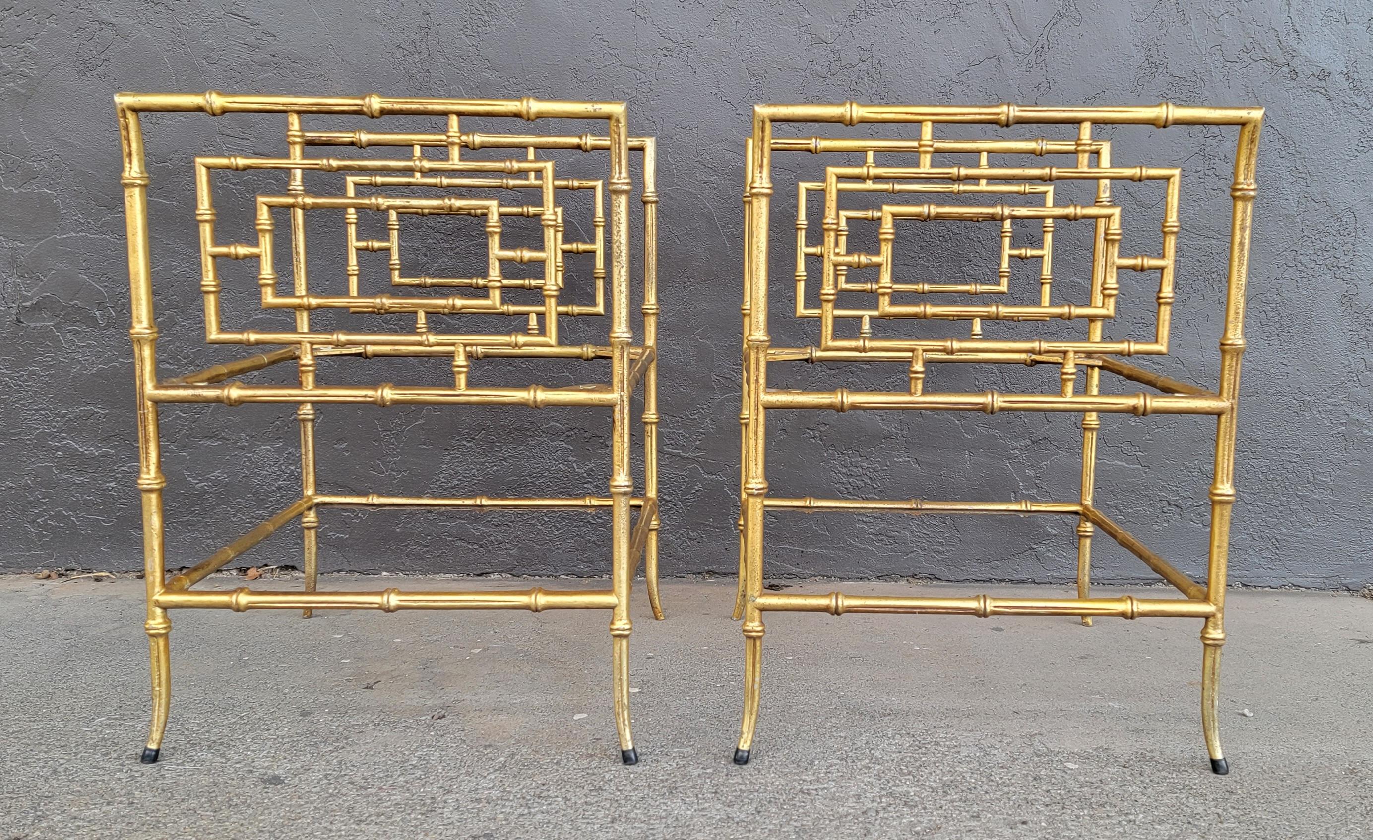 Hollywood Regency Faux Bamboo Metal Stools Converted to End Tables