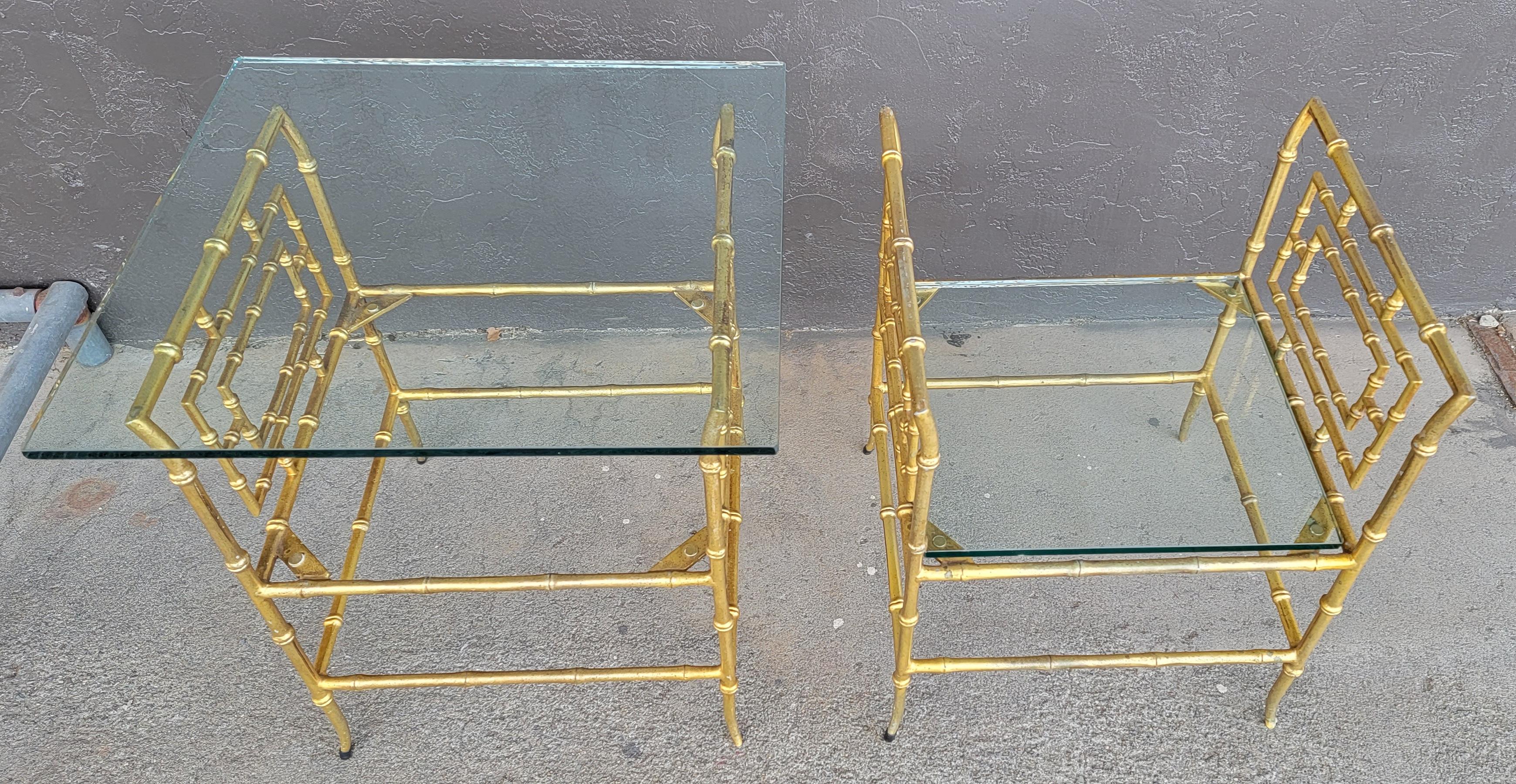 20th Century Faux Bamboo Metal Stools Converted to End Tables