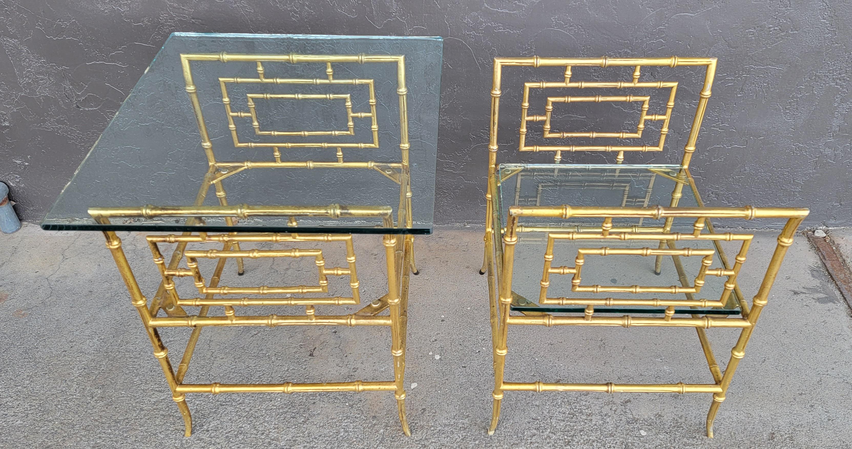 Aluminum Faux Bamboo Metal Stools Converted to End Tables