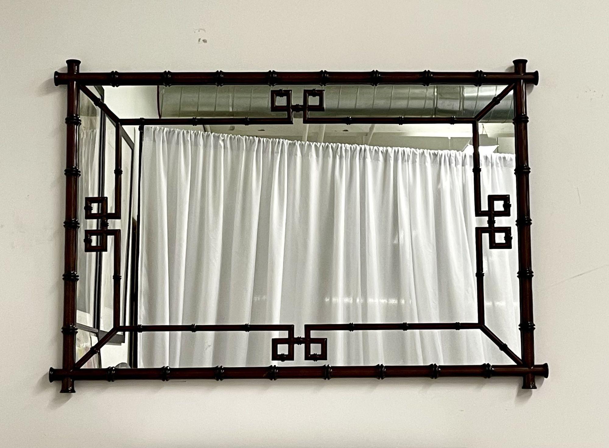 Faux Bamboo Metal Wall, Console Mirror, Can Hang Either Way In Good Condition For Sale In Stamford, CT