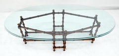 Faux Bamboo Mid Century Modern Hollywood Regency 3/4" Thick Glass Coffee Table