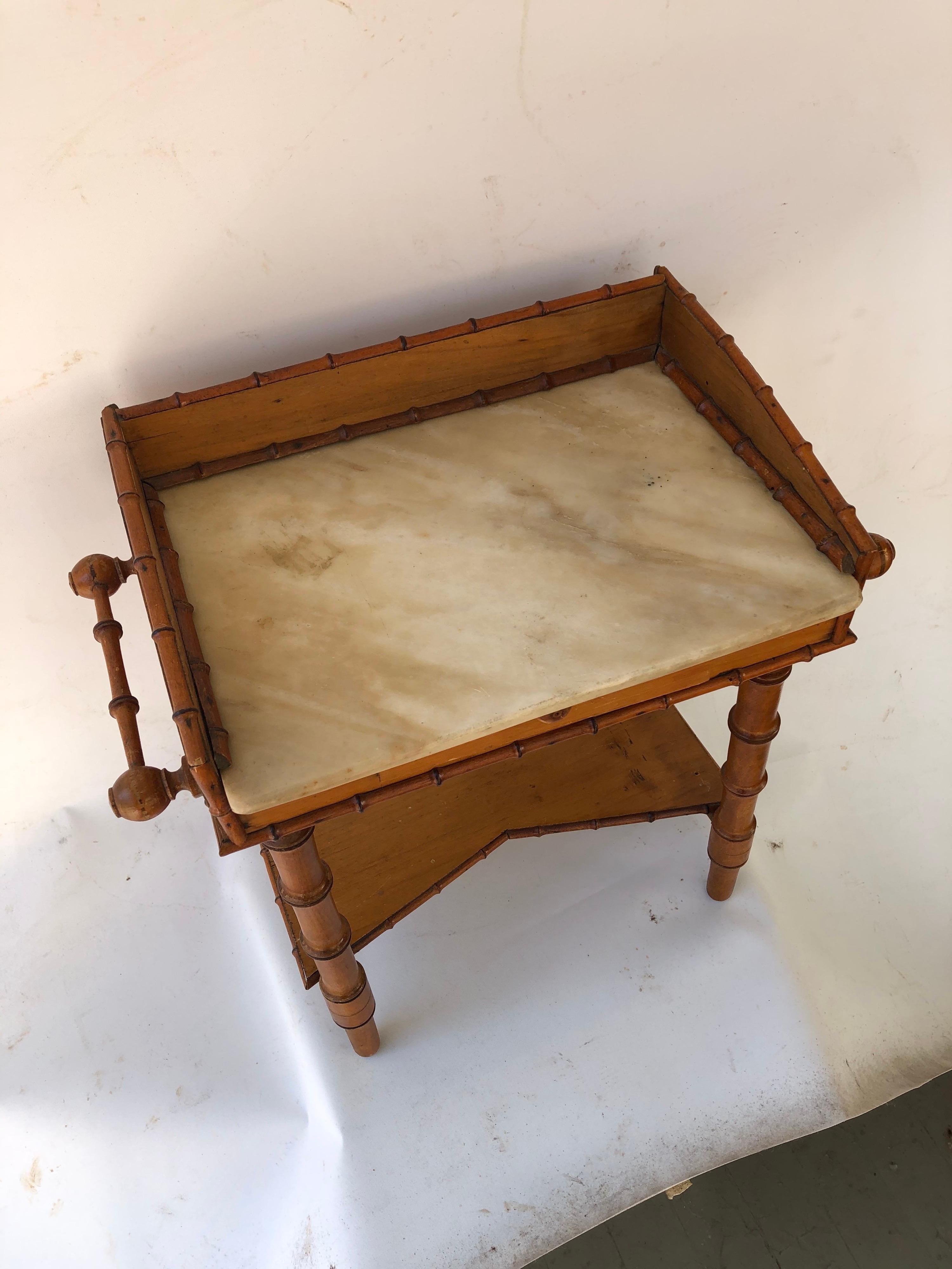 Late 19th Century Faux Bamboo Miniature Washstand with Marble Top For Sale