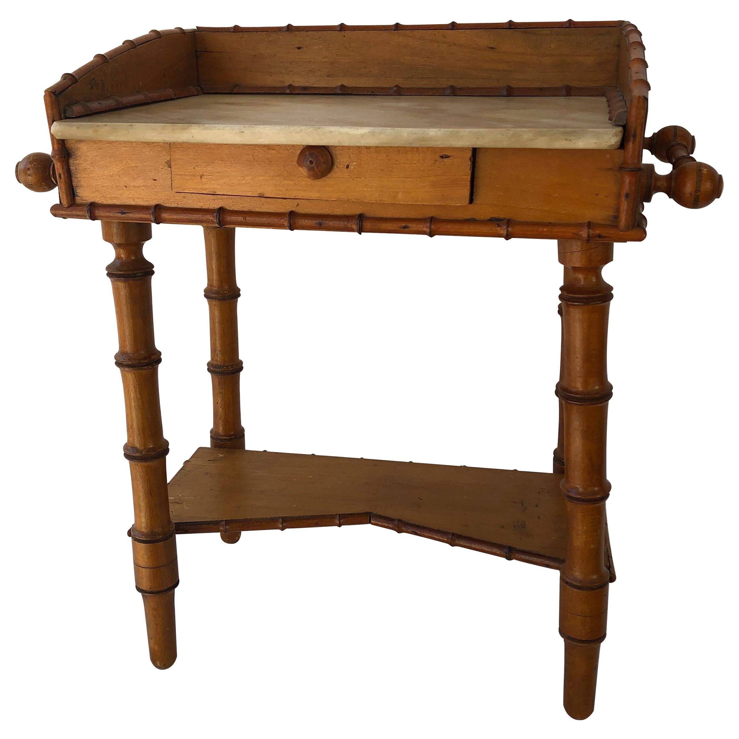 Faux Bamboo Miniature Washstand with Marble Top For Sale