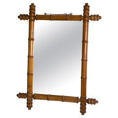 Faux Bamboo Mirror, Brown Color, Patinated, Wall Mirror, France 1950