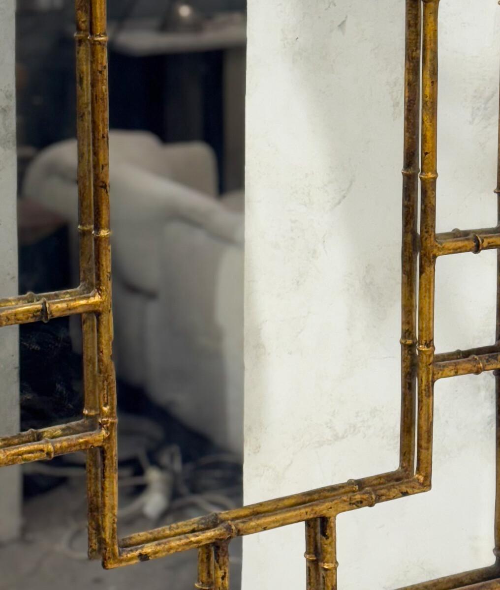 Hollywood Regency Faux bamboo Mirror, Gilded Metal