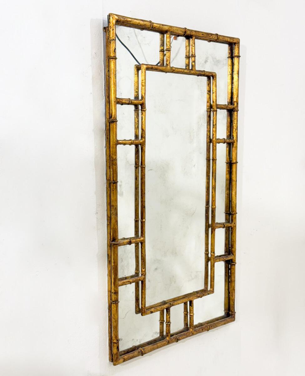 French Faux bamboo Mirror, Gilded Metal