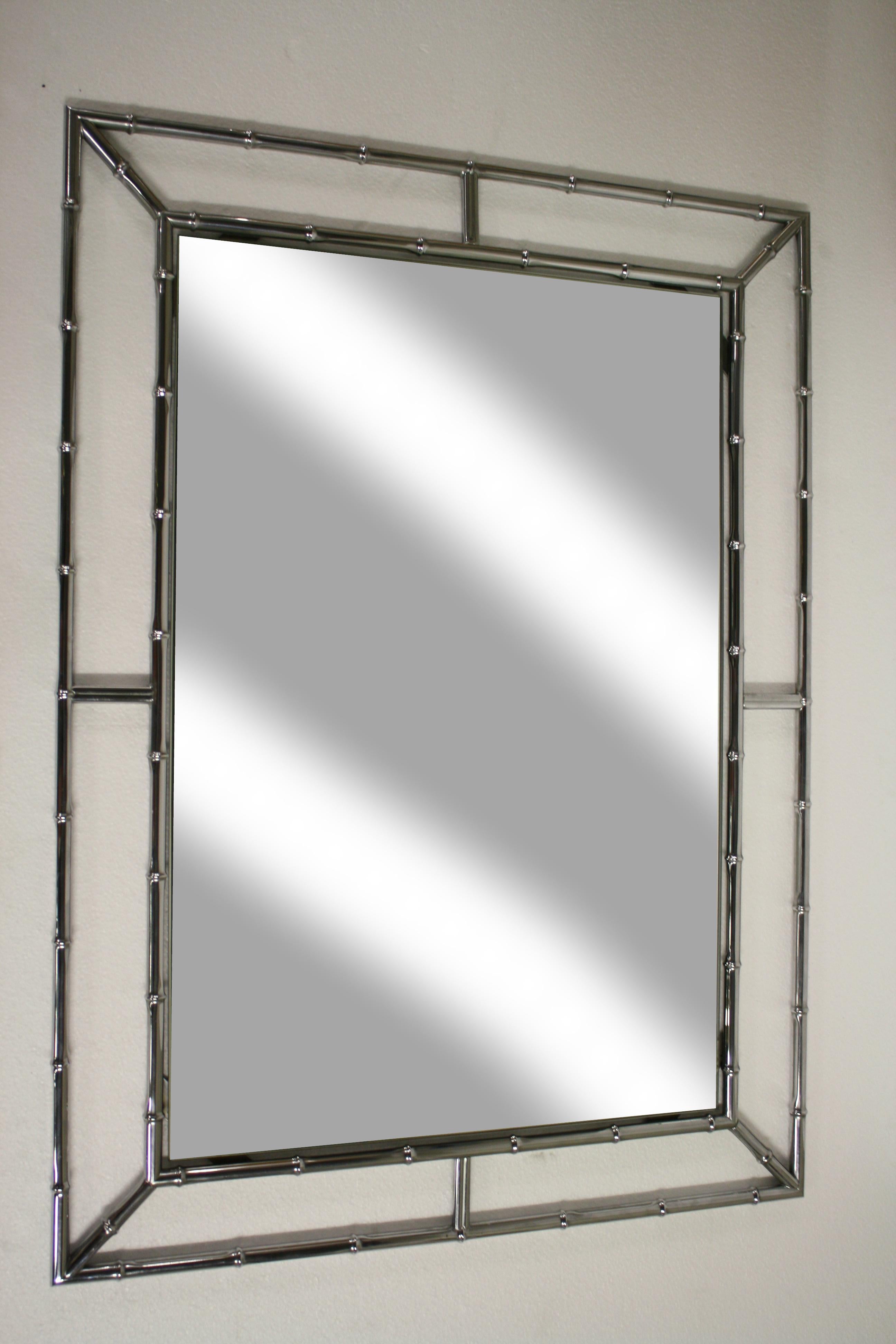 Hollywood Regency Faux Bamboo Mirror in Chrome, France, 1960s