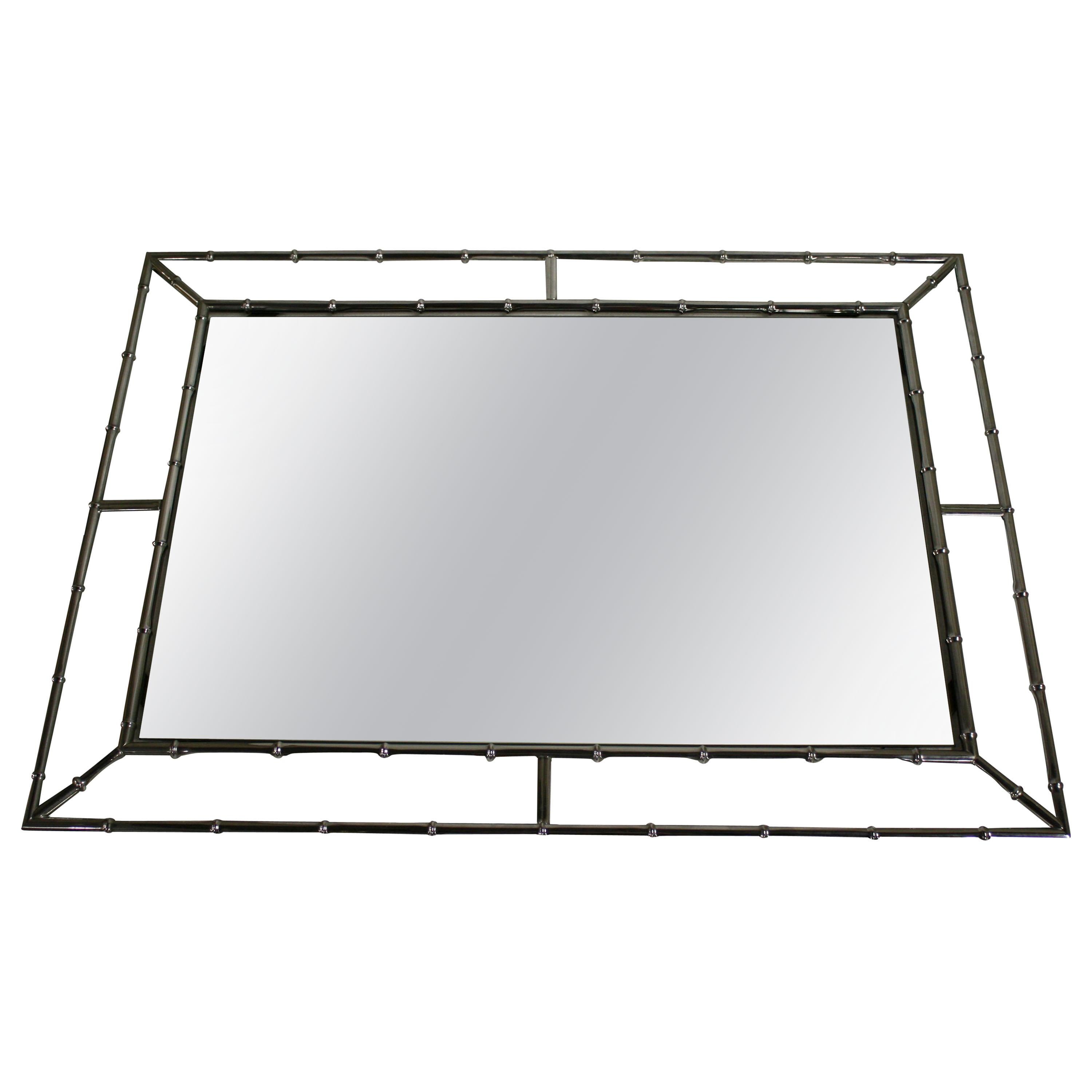 Faux Bamboo Mirror in Chrome, France, 1960s For Sale