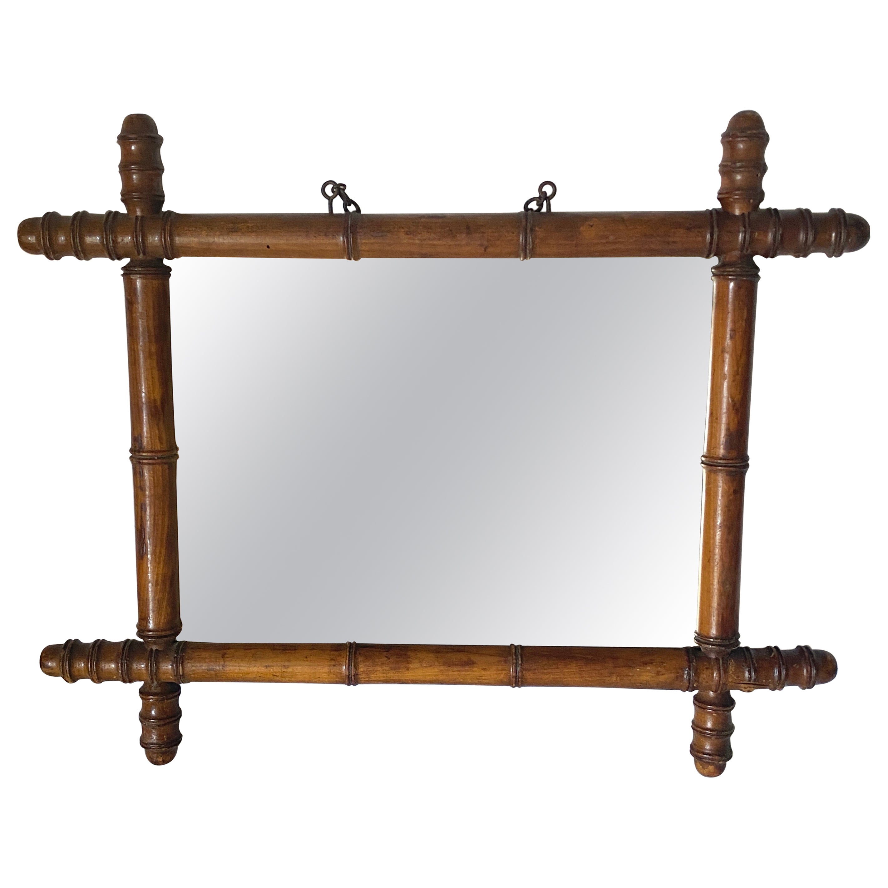 Miroir en faux bambou, taille moyenne, couleur marron, France, vers 1940