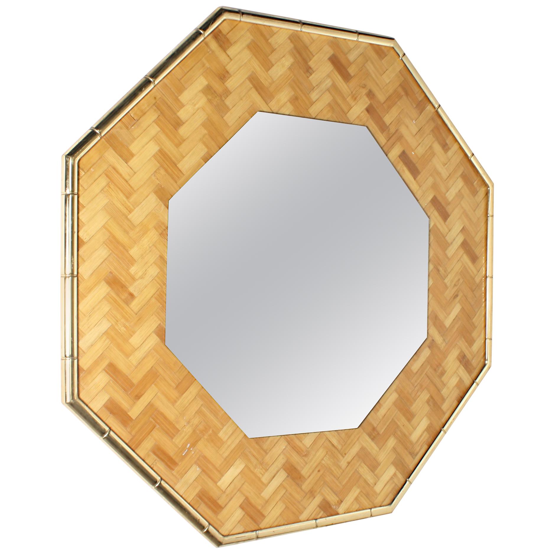 Faux Bamboo Mirror with Brass Detail, circa 1950