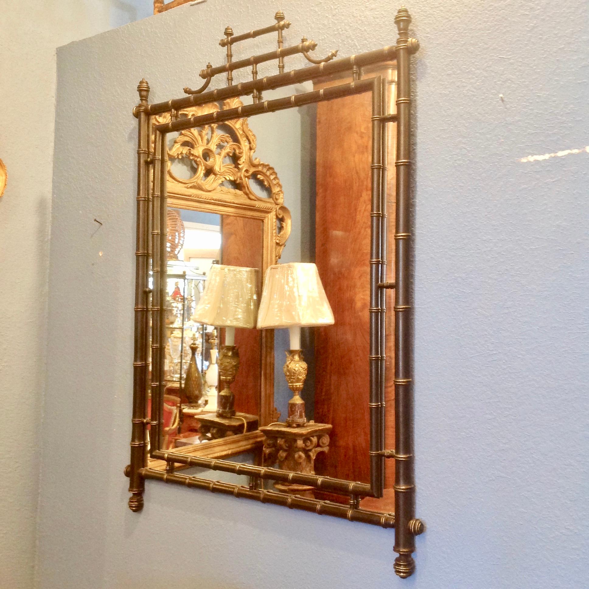 American Faux Bamboo Mirror with Pagoda Top