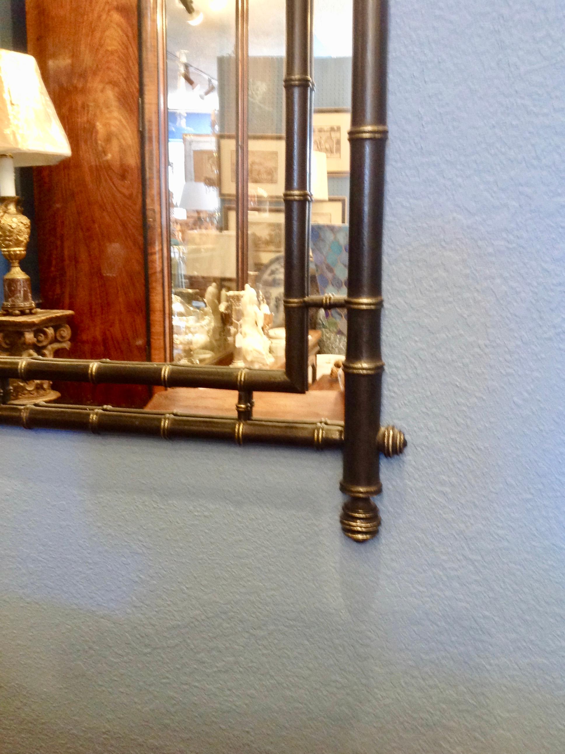 Faux Bamboo Mirror with Pagoda Top In Good Condition In West Palm Beach, FL