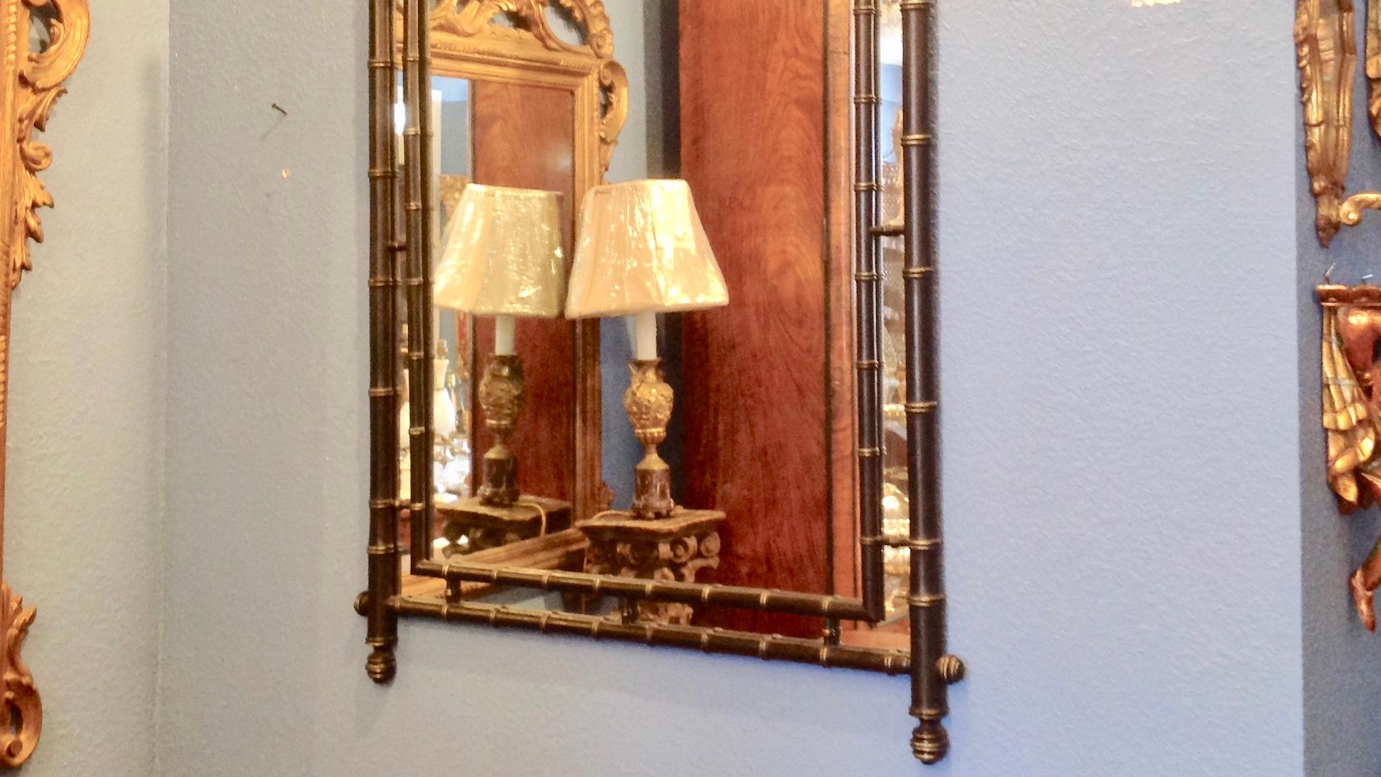 Mid-20th Century Faux Bamboo Mirror with Pagoda Top