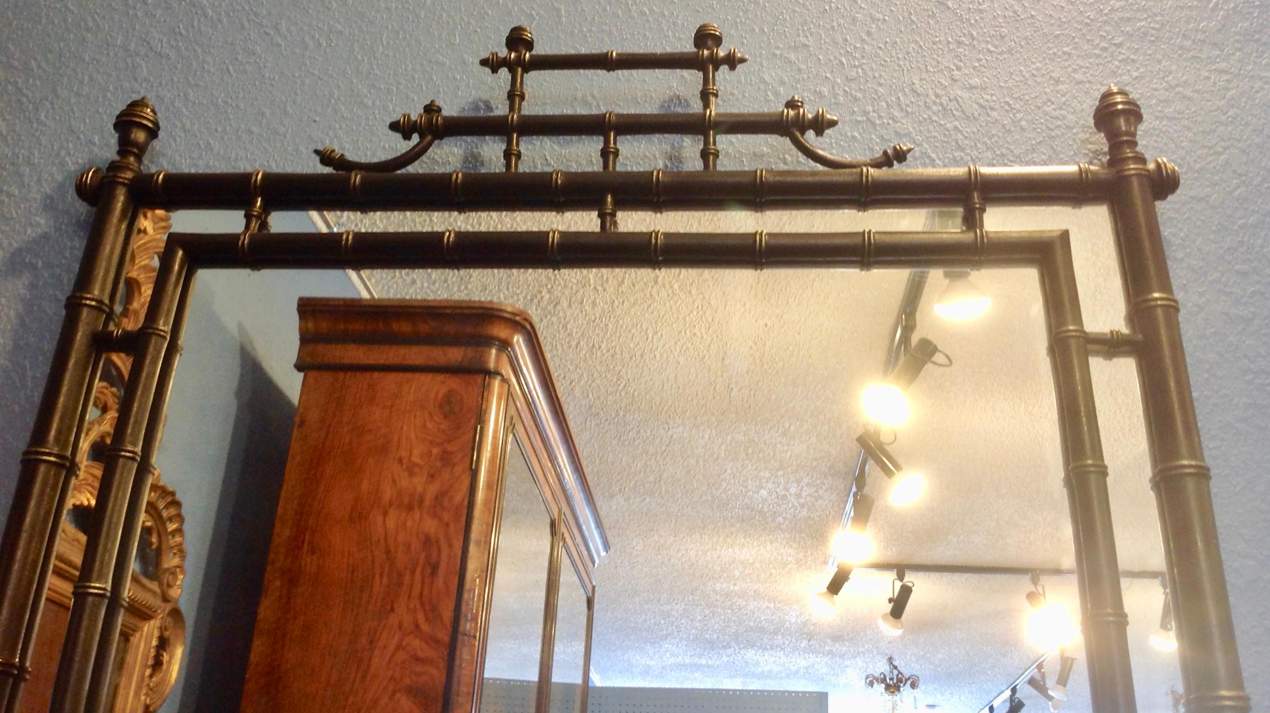 Wood Faux Bamboo Mirror with Pagoda Top
