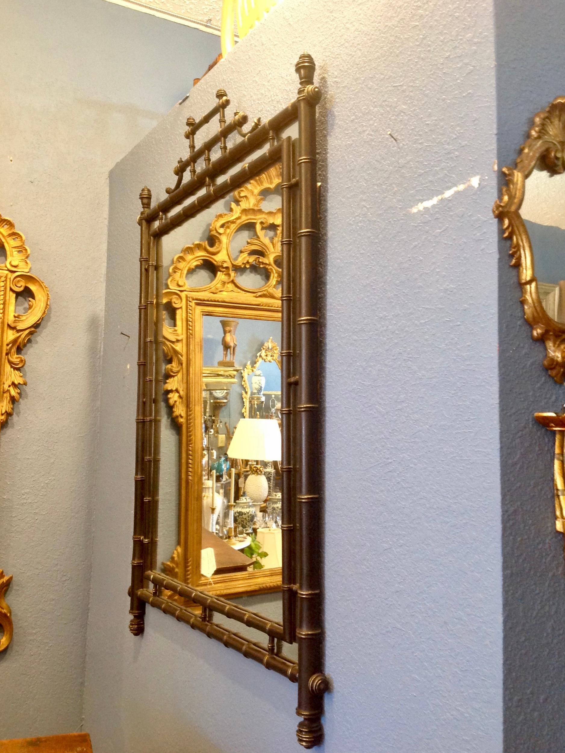 Faux Bamboo Mirror with Pagoda Top 1