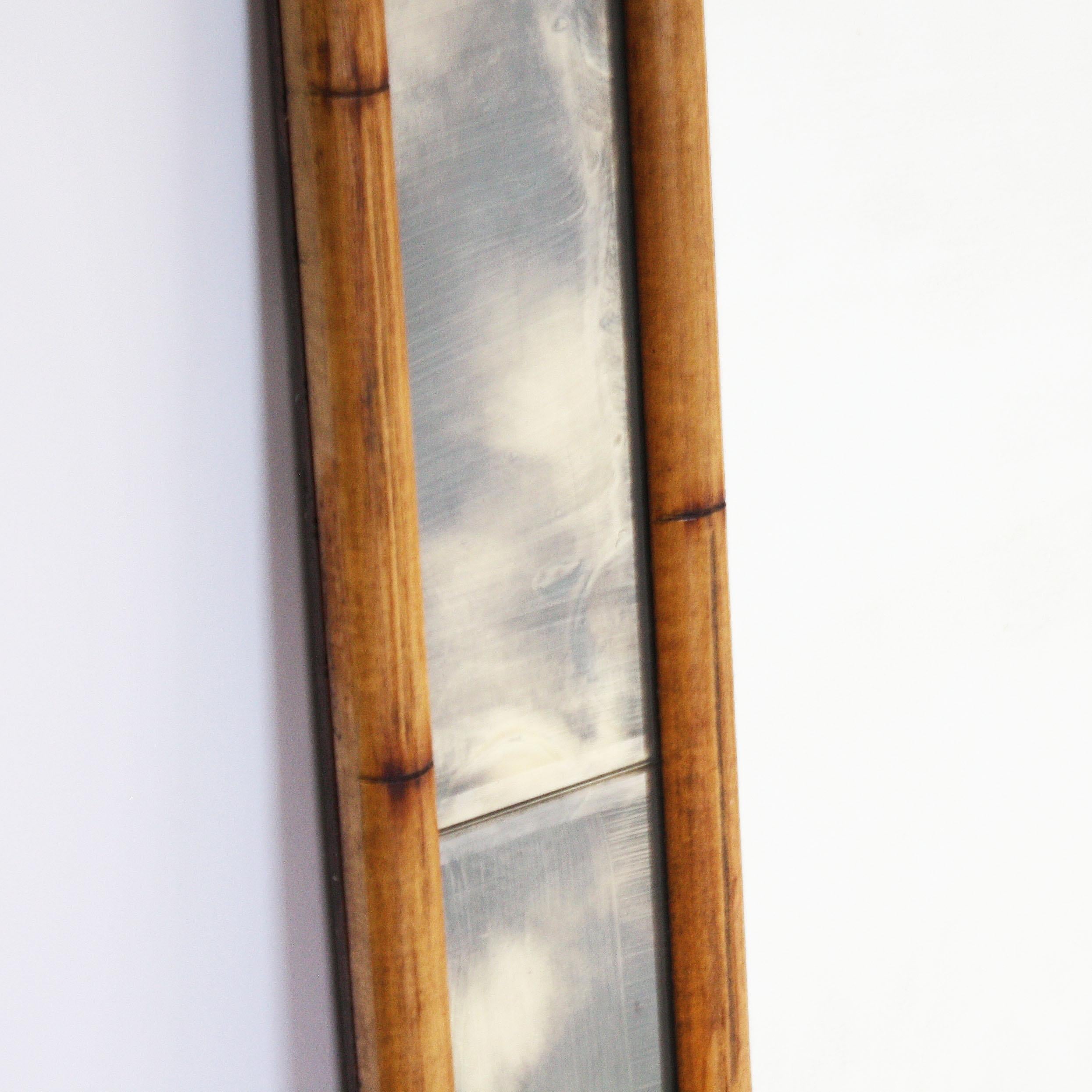 Faux Bamboo Mirror with Smokey Mirrored Frame, circa 1970 In Good Condition In Dallas, TX