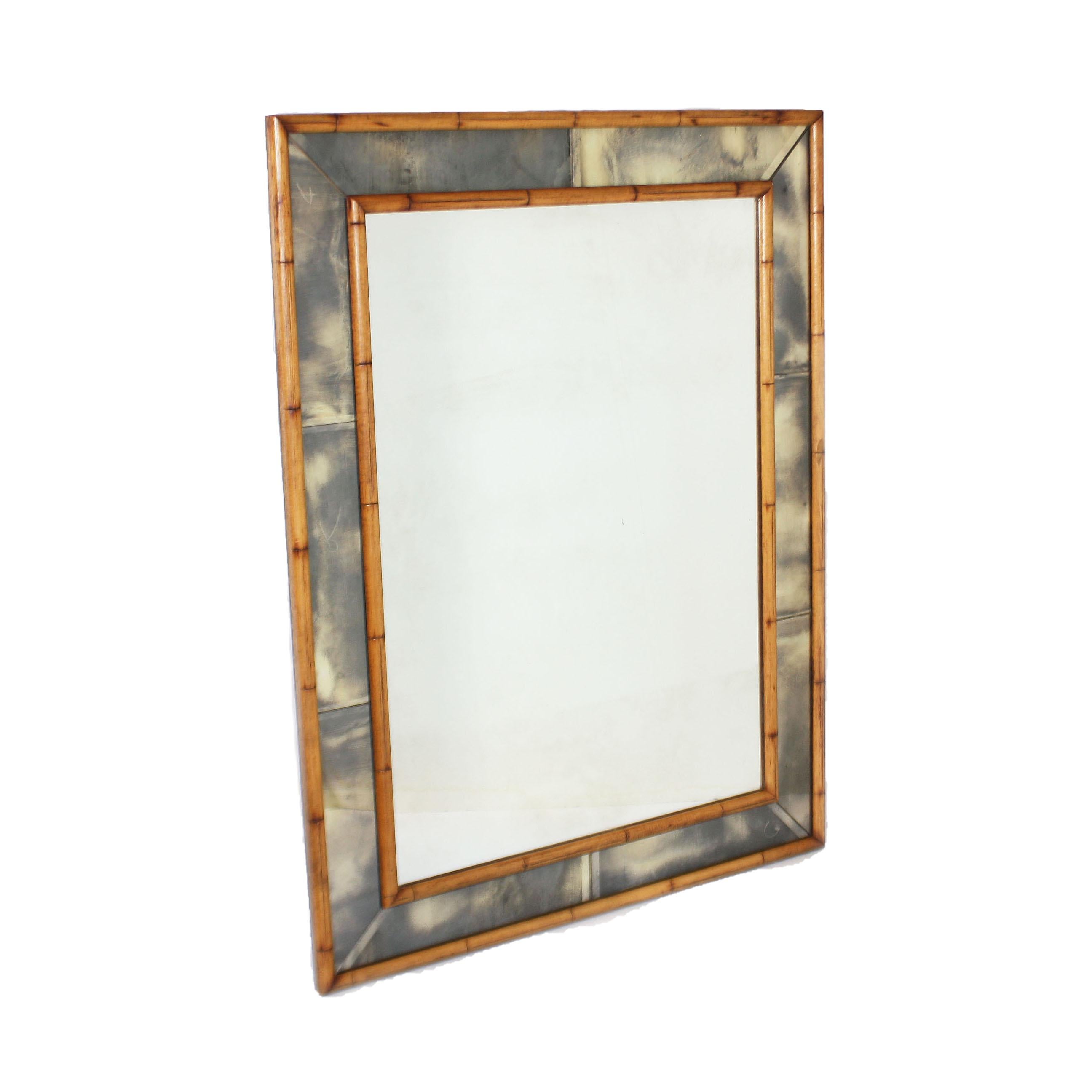 Faux Bamboo Mirror with Smokey Mirrored Frame, circa 1970