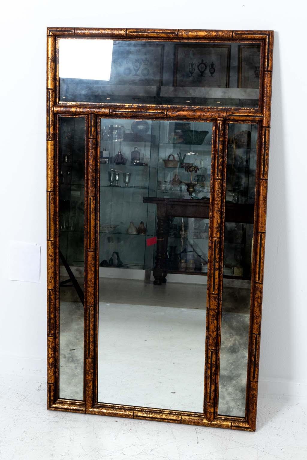 Faux Bamboo Mirror With Tortoise Shell Finish In Good Condition For Sale In New York, NY