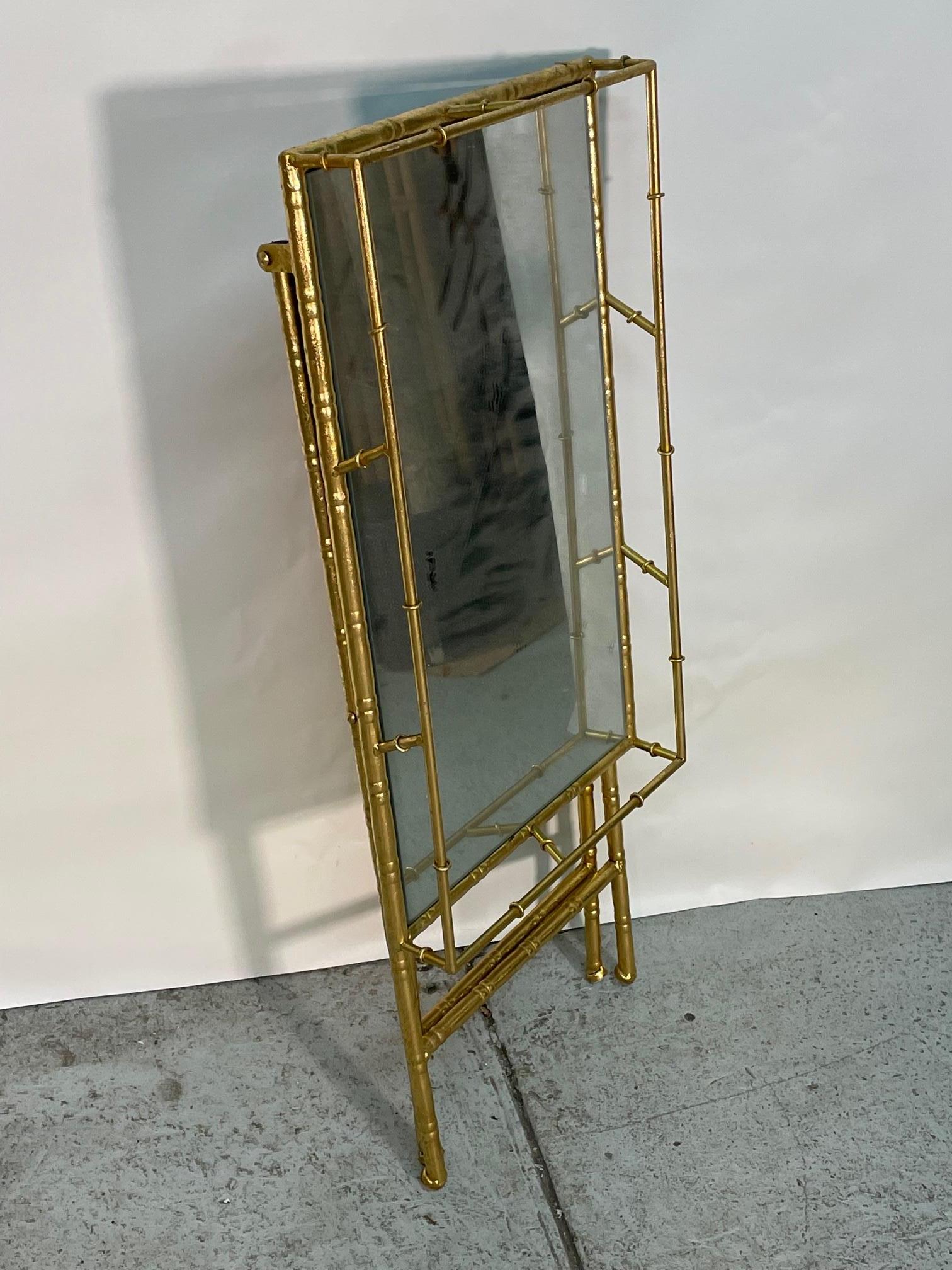 Faux Bamboo Mirrored Folding Serving Tray In Good Condition In Jacksonville, FL