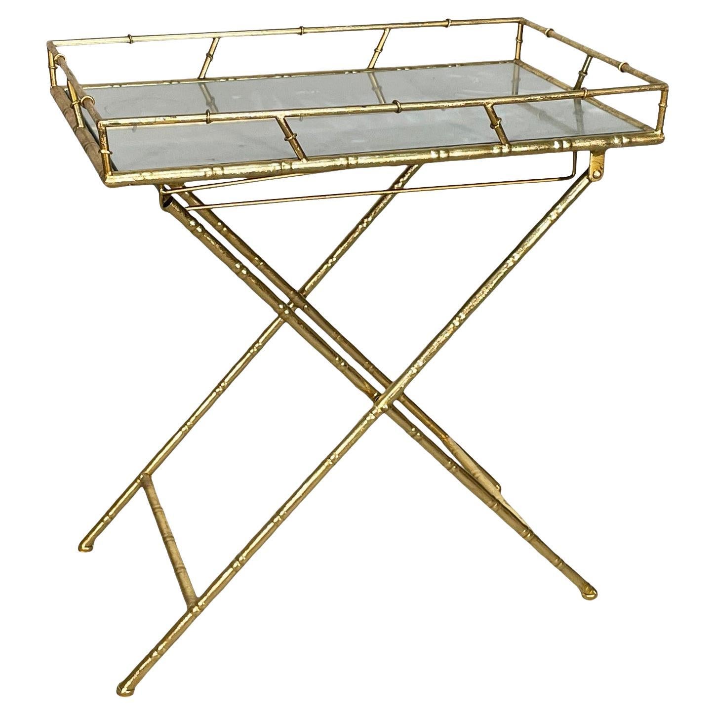 Faux Bamboo Mirrored Folding Serving Tray