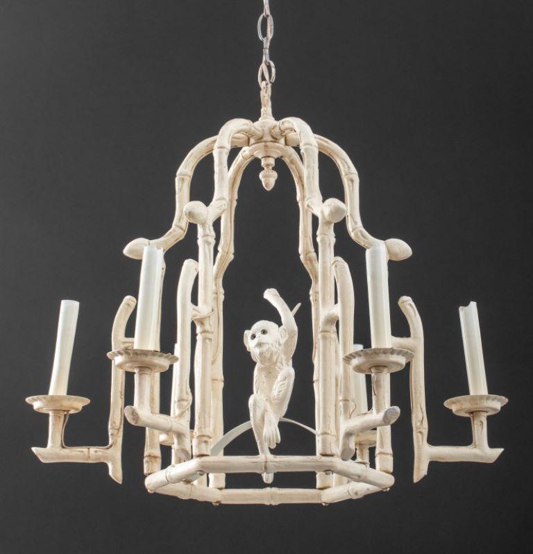 Unknown Faux Bamboo Monkey Cage Form Six Light Lantern For Sale