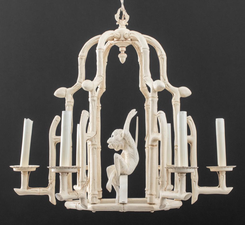 20th Century Faux Bamboo Monkey Cage Form Six Light Lantern For Sale