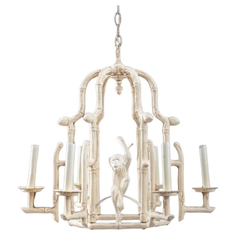 Faux Bamboo Monkey Cage Form Six Light Lantern For Sale