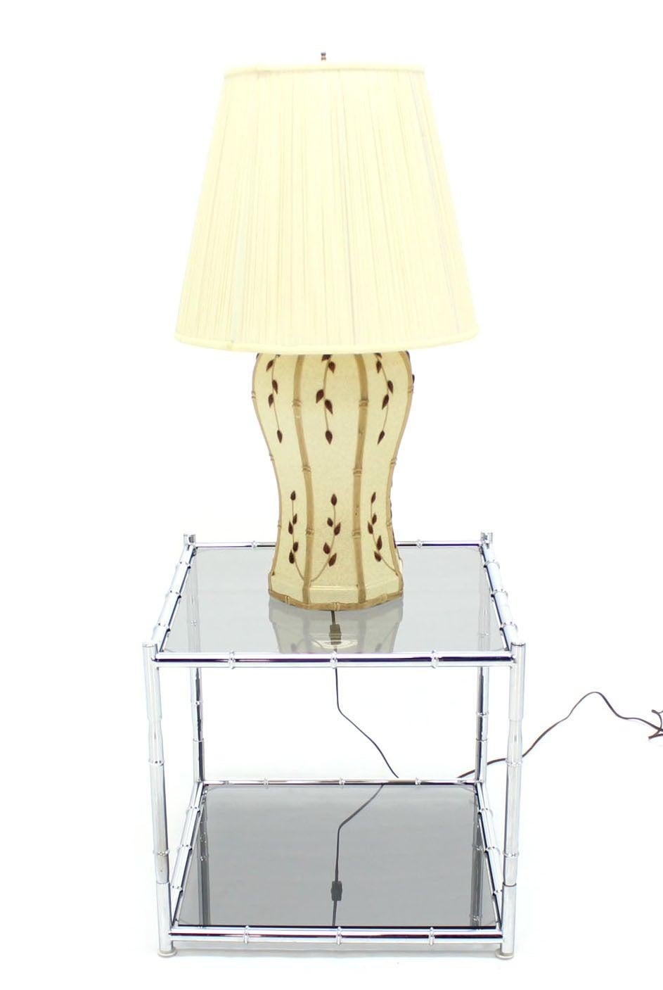 20th Century Faux Bamboo Motive Art Pottery Decorated Mid-Century Modern Ceramic Lamp MITN! For Sale
