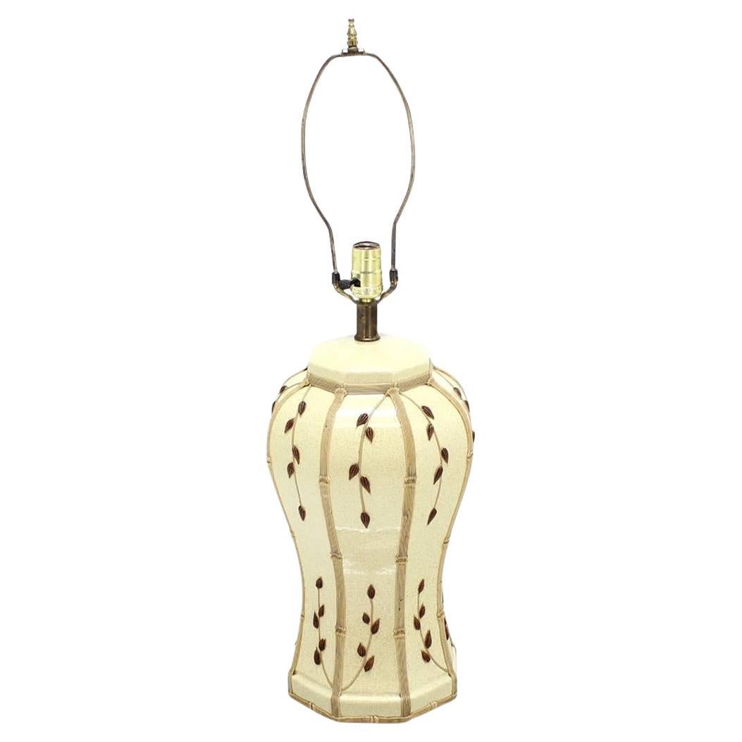 Faux Bamboo Motive Art Pottery Decorated Mid-Century Modern Ceramic Lamp MITN!