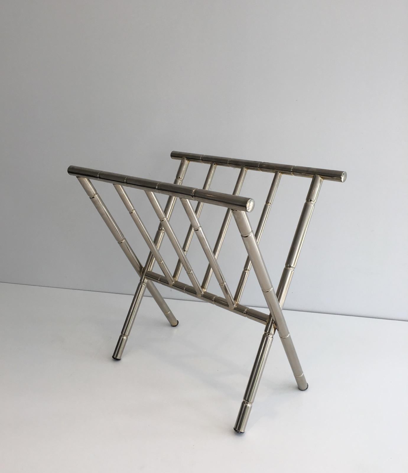 Faux-Bamboo Nickel Magazine Rack, French, circa 1970 7