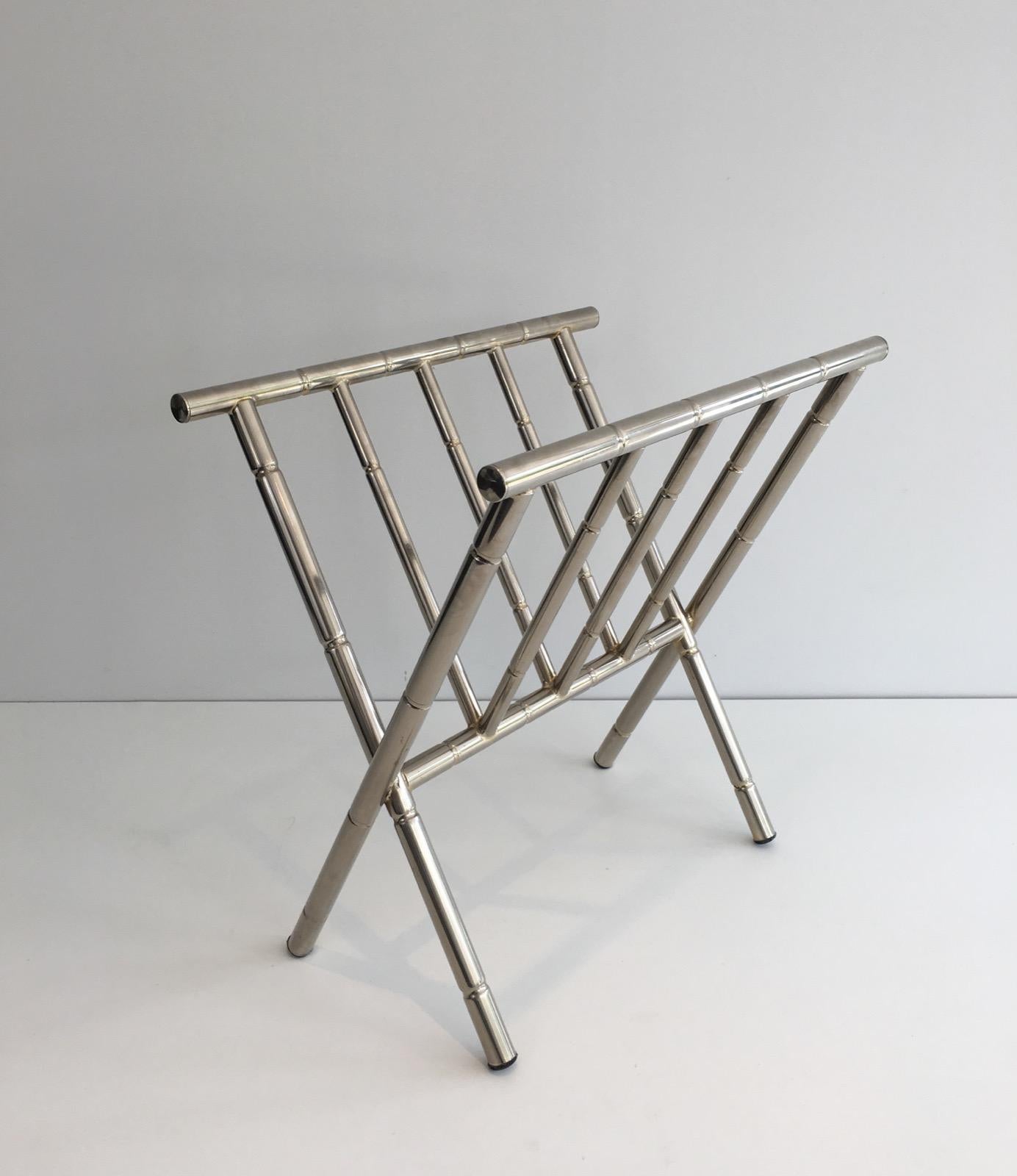 Faux-Bamboo Nickel Magazine Rack, French, circa 1970 1