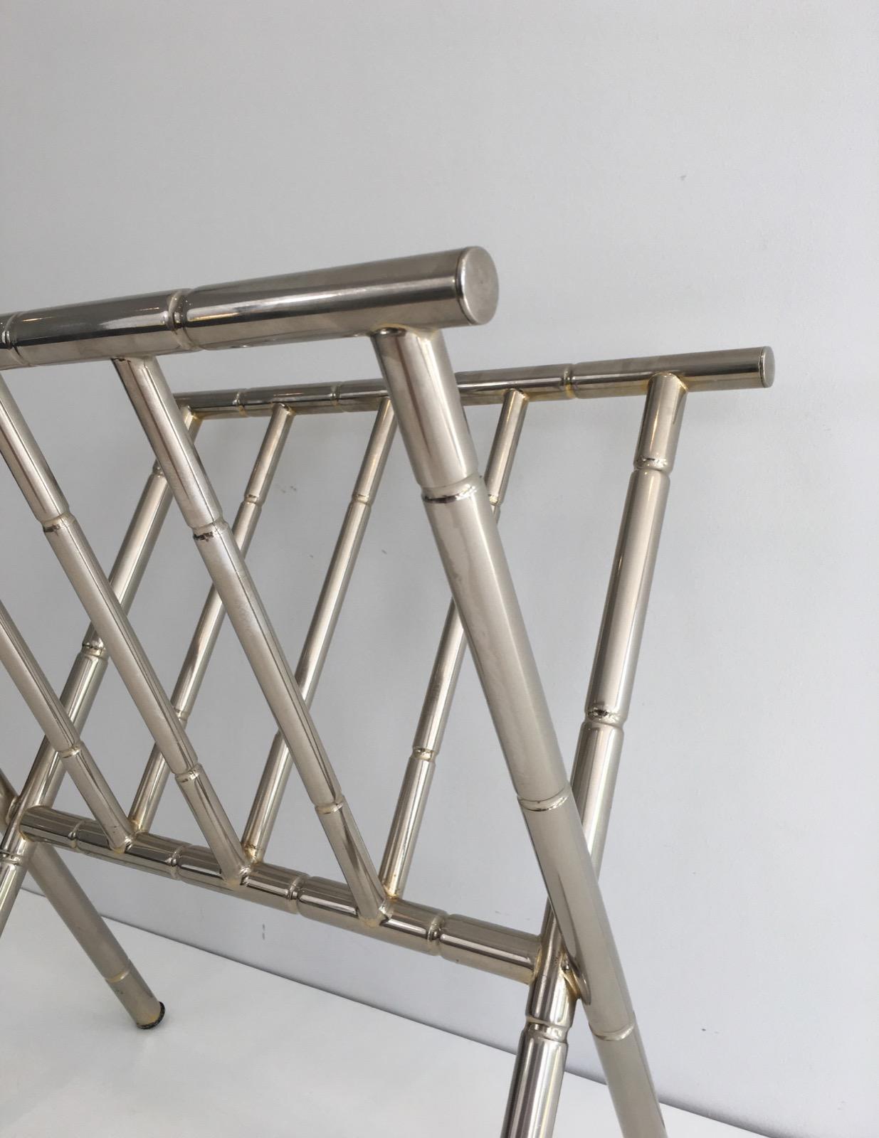 Faux-Bamboo Nickel Magazine Rack, French, circa 1970 2