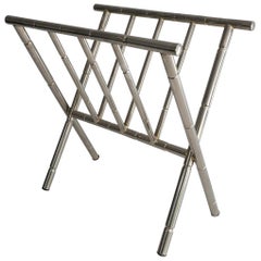 Faux-Bamboo Nickel Magazine Rack, French, circa 1970