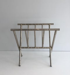 Faux-Bamboo Nickel Magazine Rack in the style of Jacques Adnet