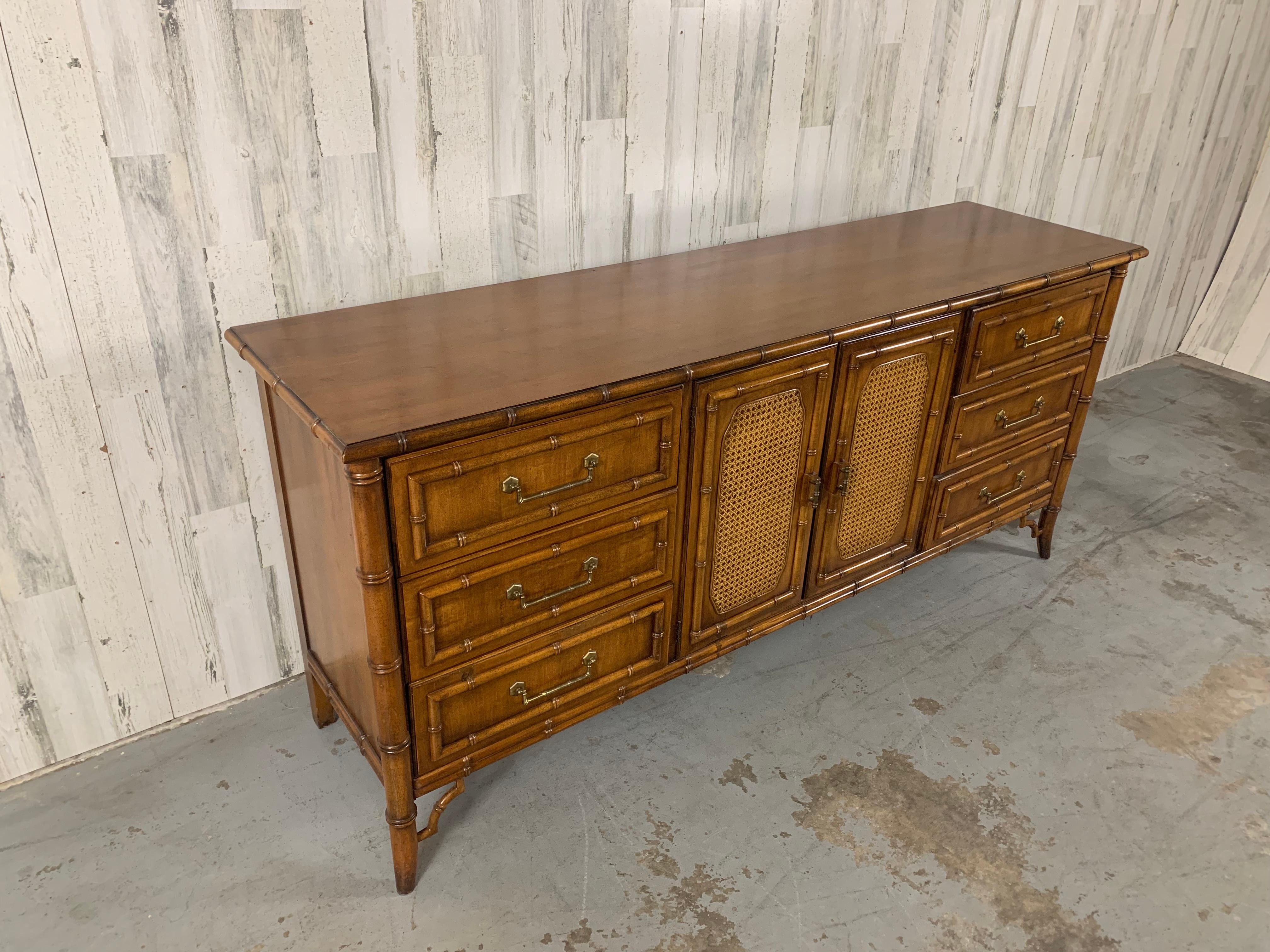 20th Century Faux Bamboo Nine Drawer Dresser