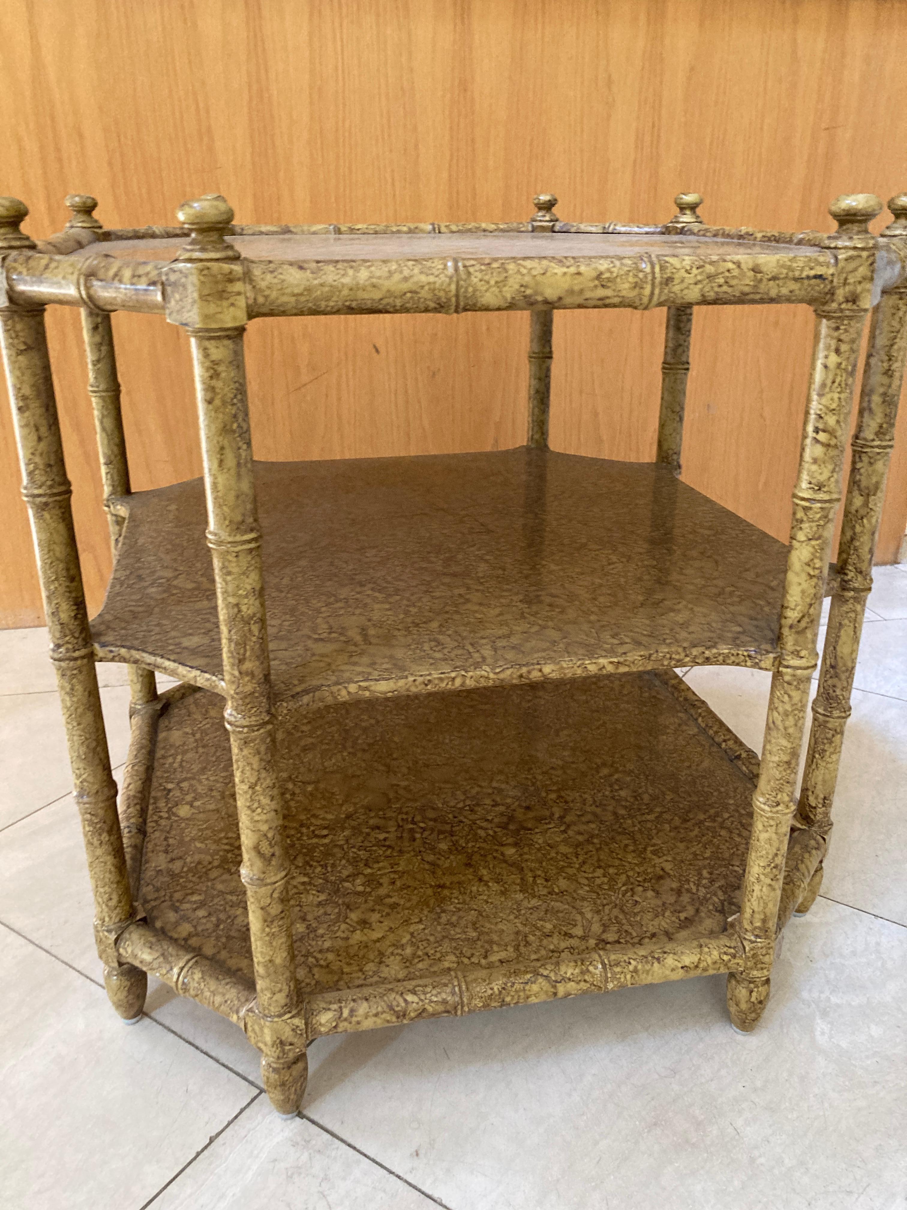 20th Century Faux Bamboo Octagon Walnut Chinese Chippendale Occasional Table Attr. Baker For Sale