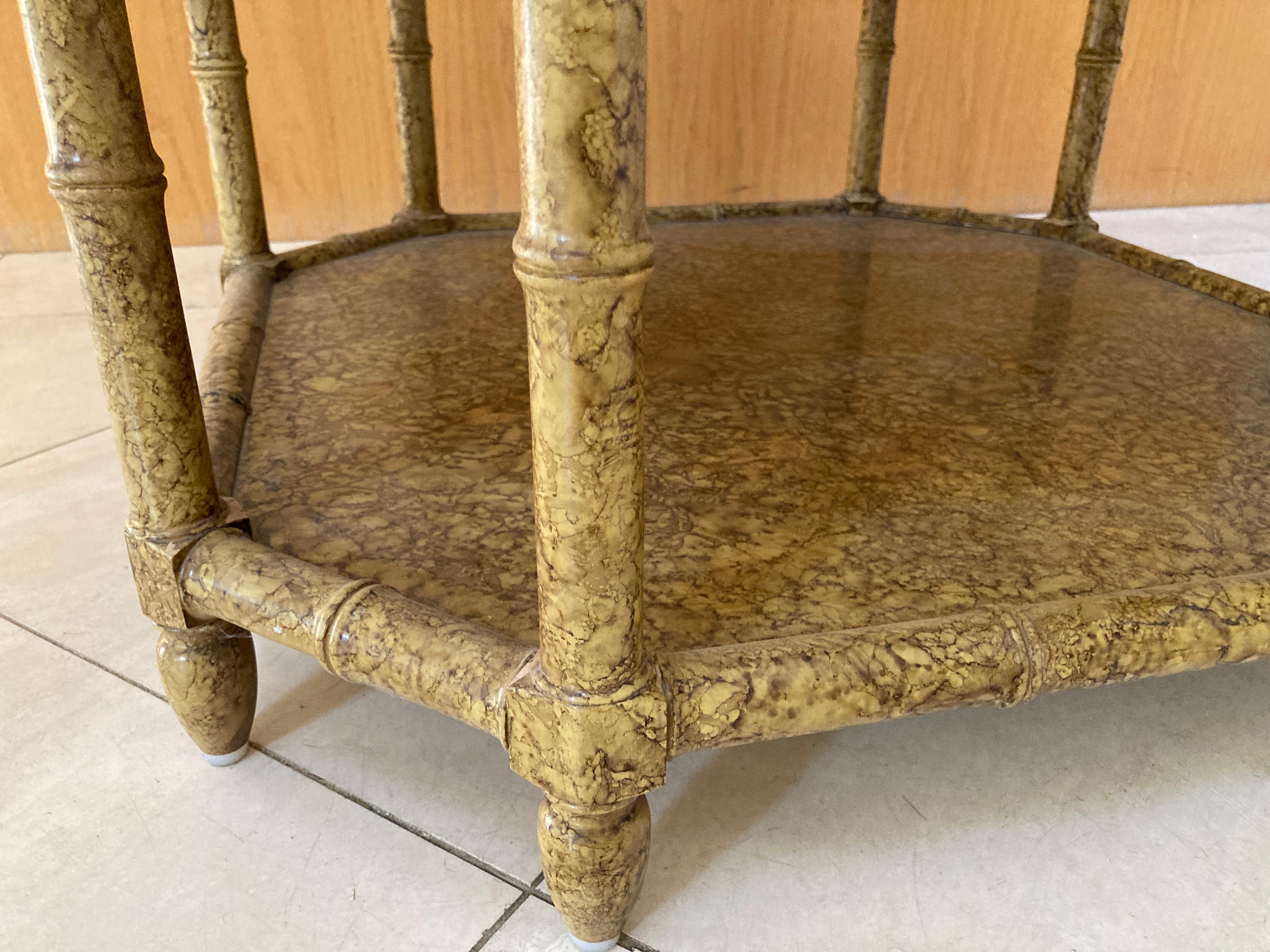 Faux Bamboo Octagon Walnut Chinese Chippendale Occasional Table Attr. Baker For Sale 1
