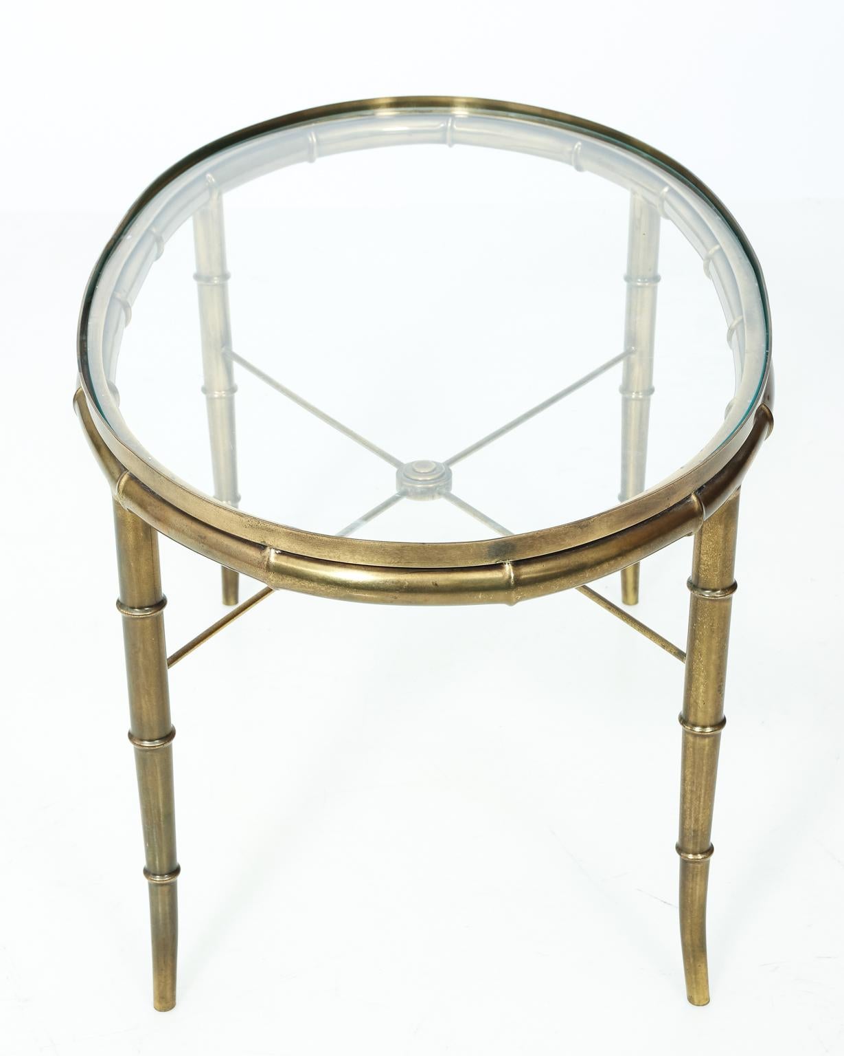 Mid-Century Modern Faux Bamboo Oval Brass Table For Sale