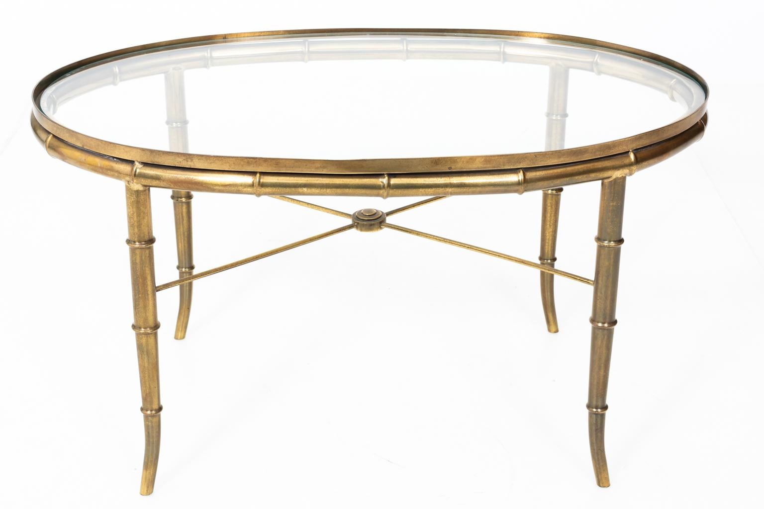 Polished Faux Bamboo Oval Brass Table For Sale