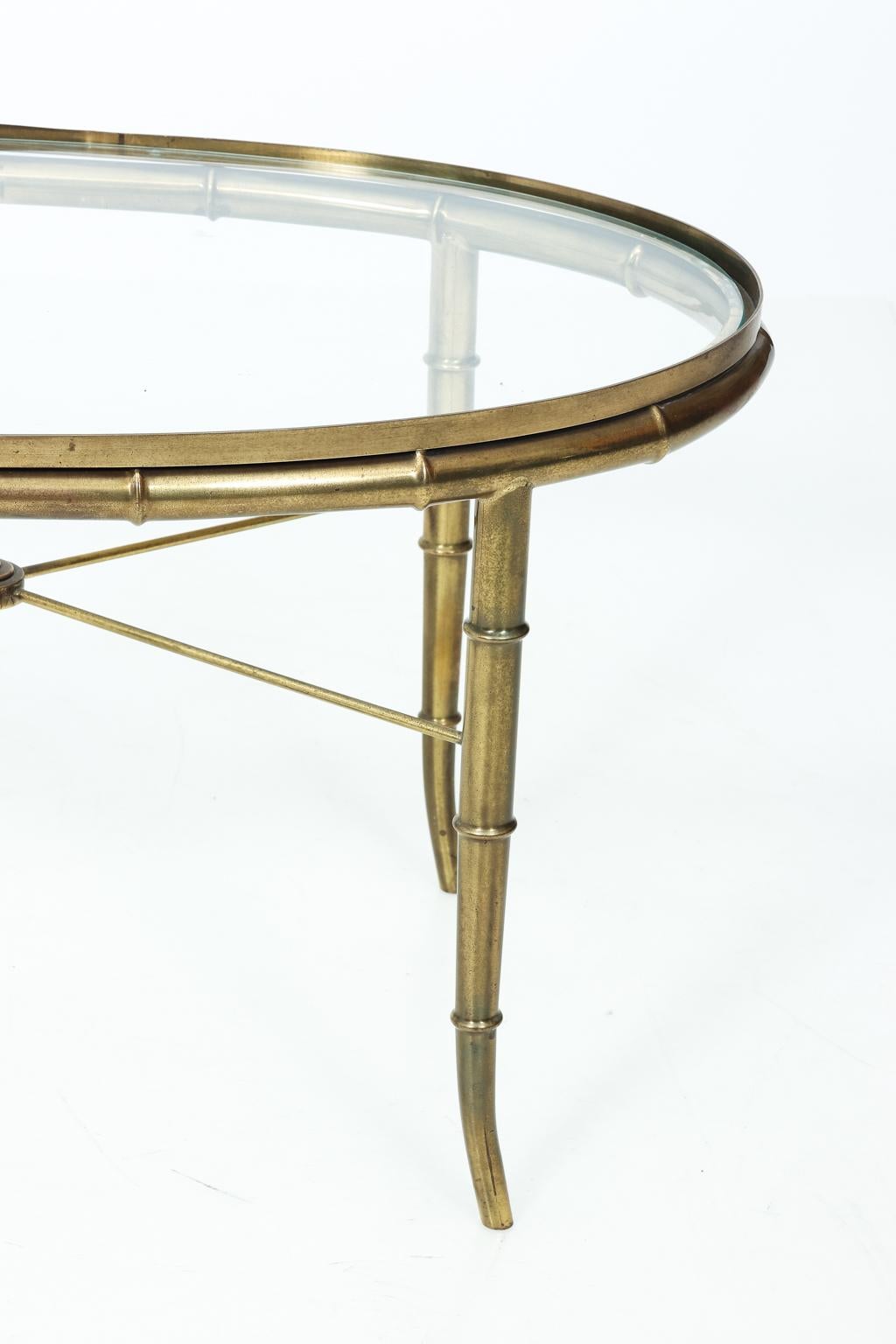 20th Century Faux Bamboo Oval Brass Table For Sale