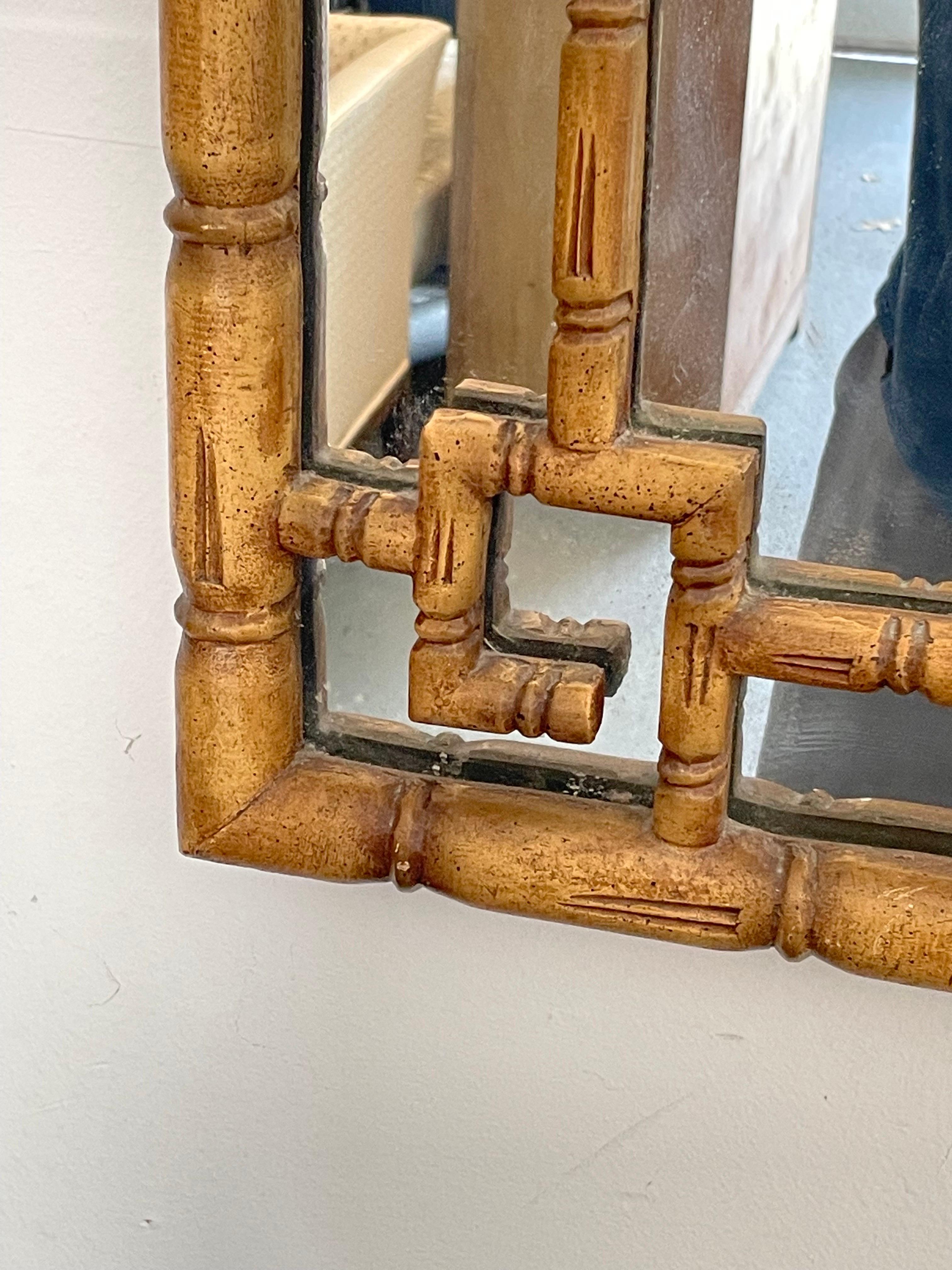 Faux Bamboo Pagoda Mirror with Greek Key Motif In Good Condition In St.Petersburg, FL