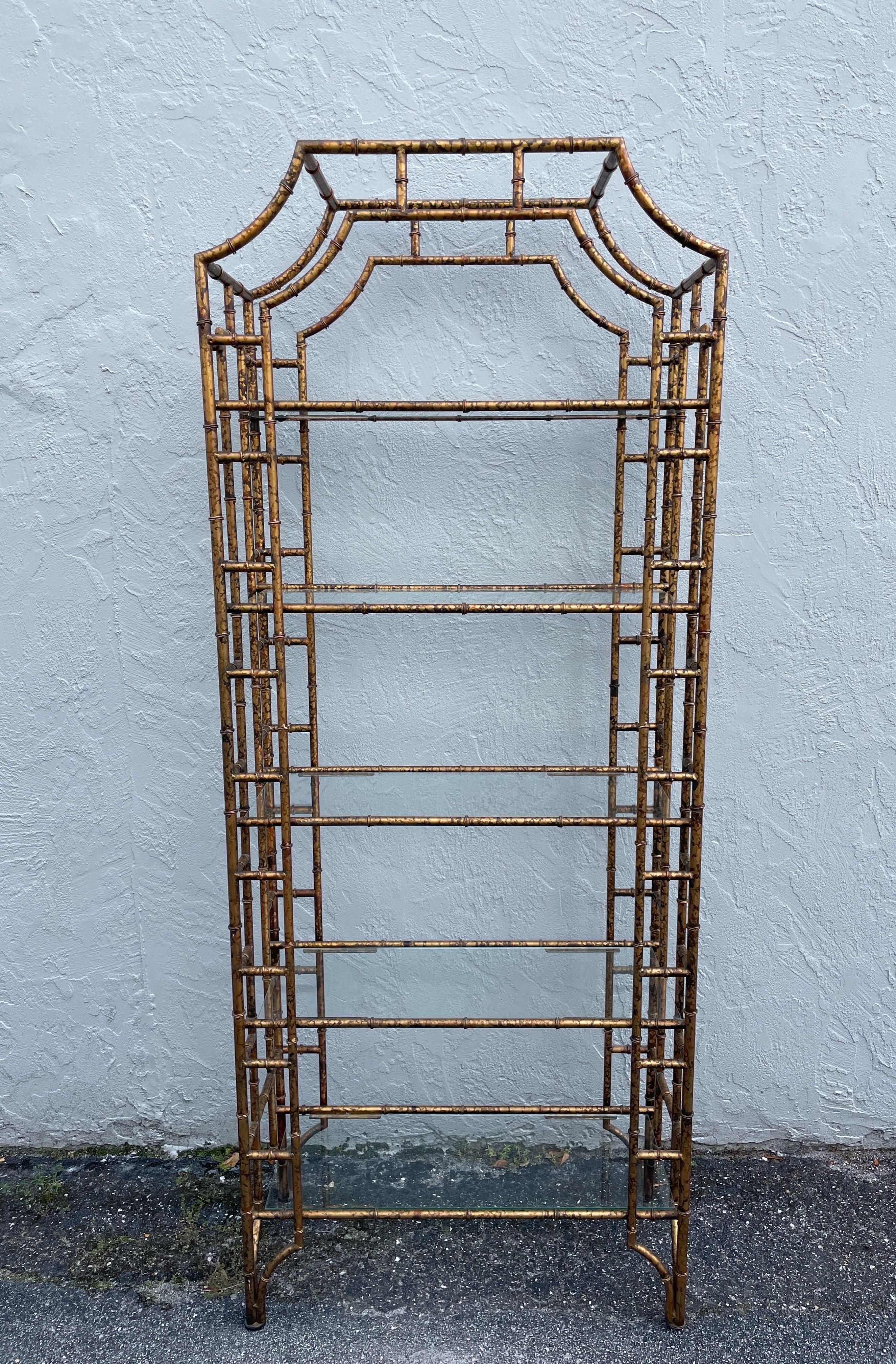 Metal Faux Bamboo Pagoda Style Etagere