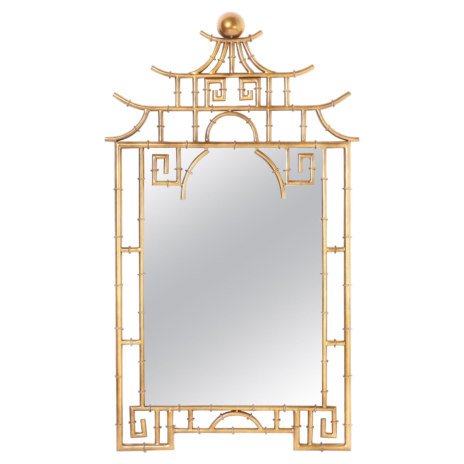 Faux Bamboo Pagoda Style Gilt Metal Wall Mirror