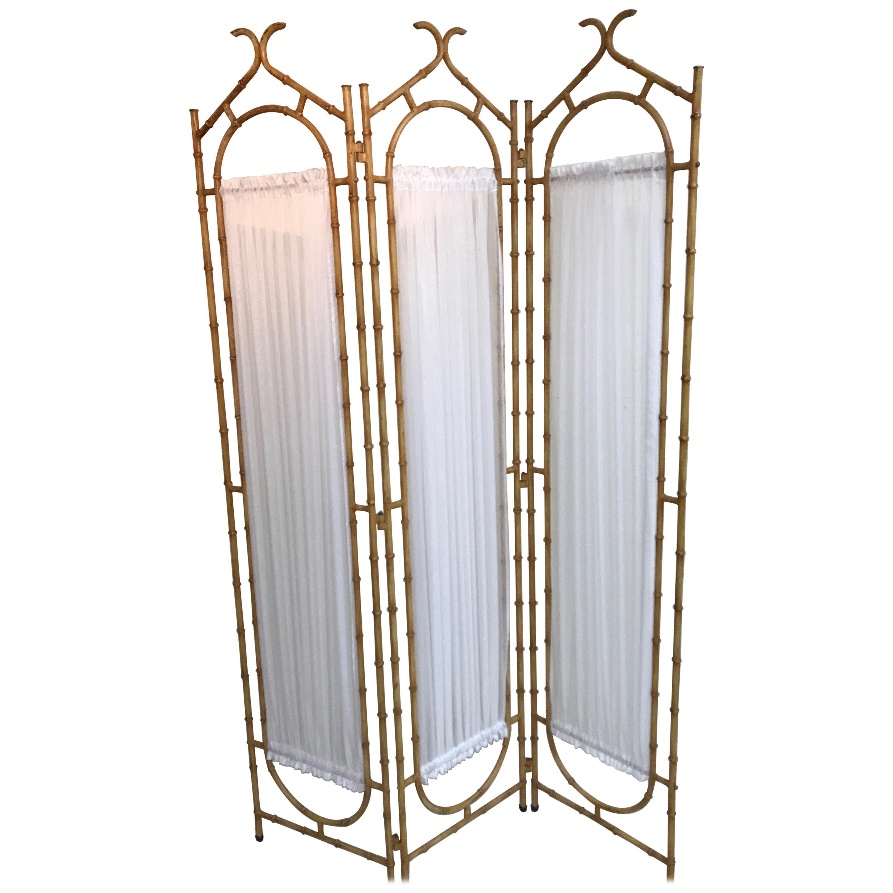 Faux Bamboo Pagoda Style Three-Panel Screen For Sale