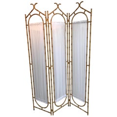 Vintage Faux Bamboo Pagoda Style Three-Panel Screen