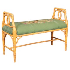 Retro Faux Bamboo Paint Decorated Window Bench Stool with Needlepoint Upholstery