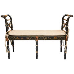 Faux Bamboo Painted Bench with Caned Seat