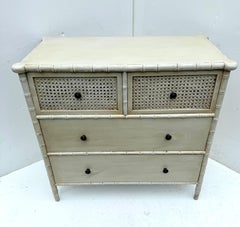 Faux Bamboo Painted Four Drawer Chest of Drawers with Caning